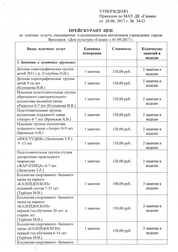 прейскурант